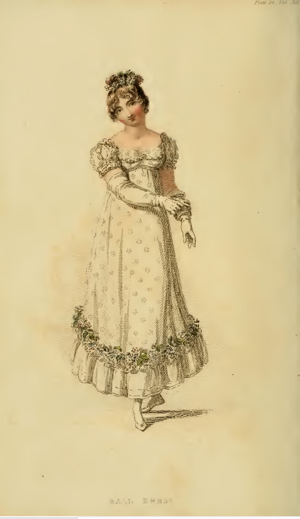 Ackermann's Fashion Plates June 1815, plate 28: Ball Dress