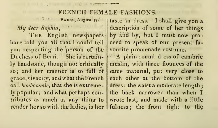 Ackermann's September 1816 French Female Fashions description