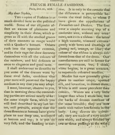Ackermann's January 1817: Parisian fashions description